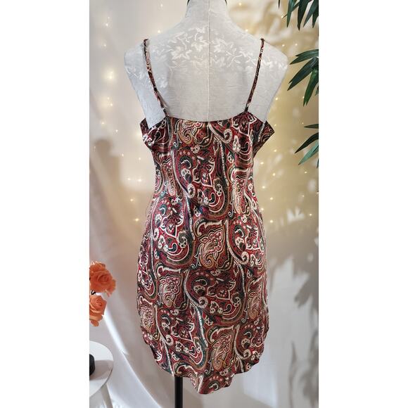 Lord & Taylor Vtg Silk Paisley Mini Chemise Slip Dress Size L Boho Forest Fairy - Picture 3 of 9